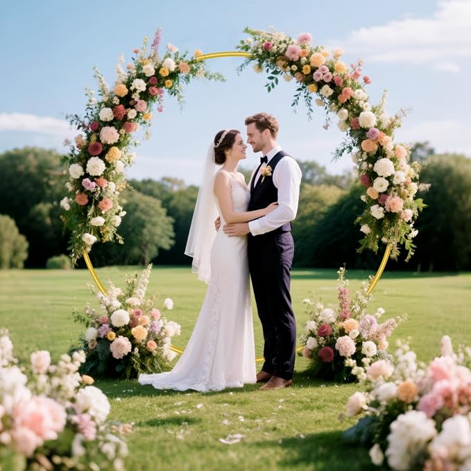 Nisoger 6.6FT Round Backdrop Stand, Circle Gold Balloon Wedding Arch Frame | - Image 2