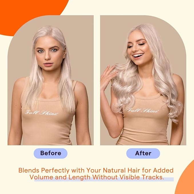 Full Shine Tape in Hair Extensions Human Hair Color 1000A Blonde 18 Inch Natural Invisible Double Sided Remy Hair Extensions Tape in 50 Grams Straight Seamless Skin Weft Extensions 20PCS for Women