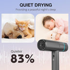 Ionic Hair Dryer with Diffuser and Concentrator, Professional Lightweight Quiet Blow Dryer, Powerful 1600 Watt Motor for Fast Drying and Straight & Wavy Hair, 3 Temps/2 Speeds, 6.56 Ft Cord, Grey