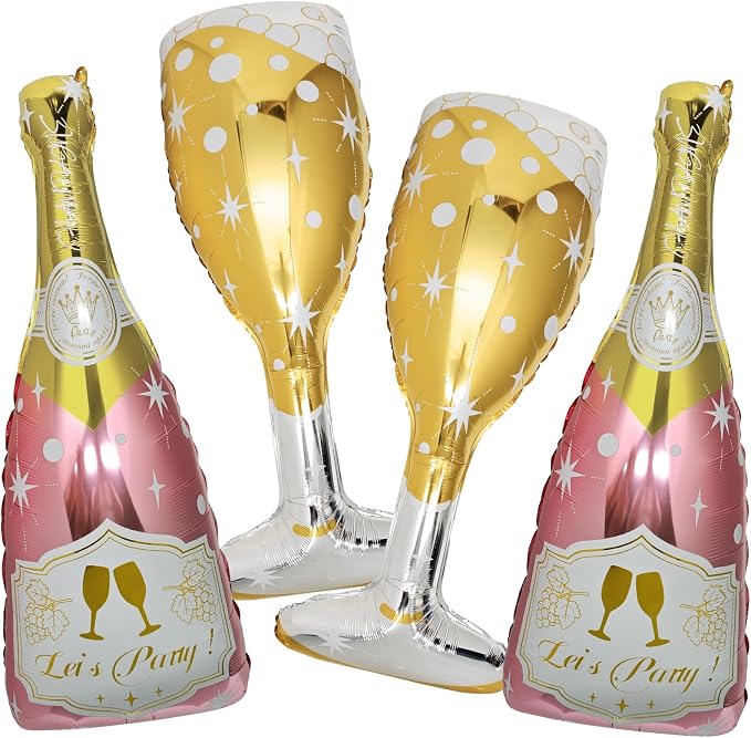 4 Pcs Champagne Balloons, Huge Rose Gold Champagne Bottle Goblet Aluminum Foil by BSRESIN
