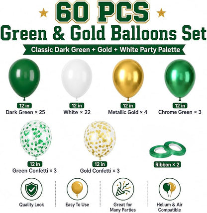 Green Gold Balloons 60PCS Metallic Gold Green - Image 2