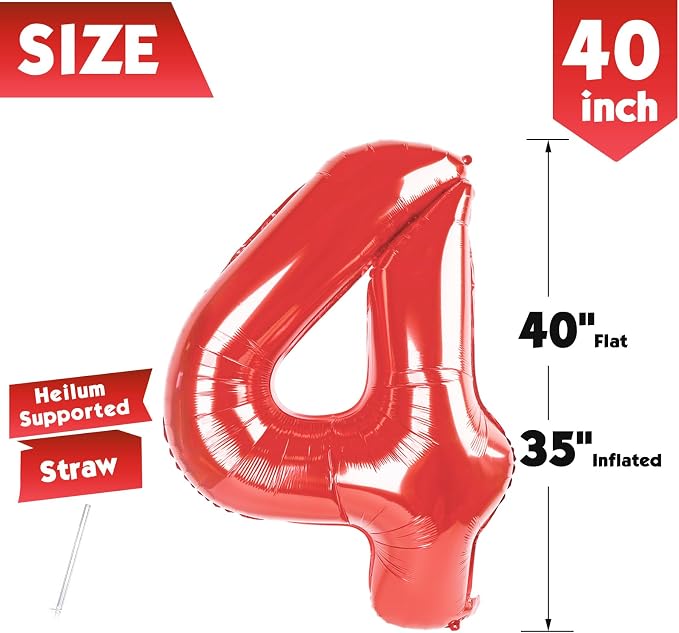 40 Inch Red Number 4 Balloon Birthday Party Decorations - Image 5