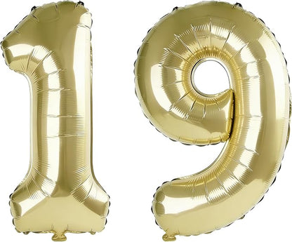 40 Inch Number 19 Balloons for 19th Birthday Party Decorations, 0-100 Champagne by FOBELEC