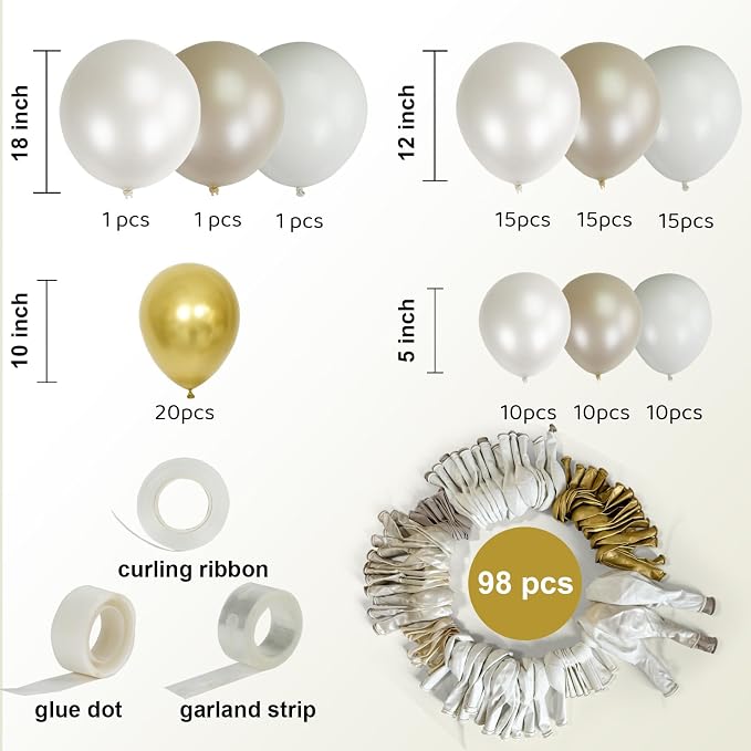 Pearl White Double Stuffed Balloon Arch Kit - Image 3