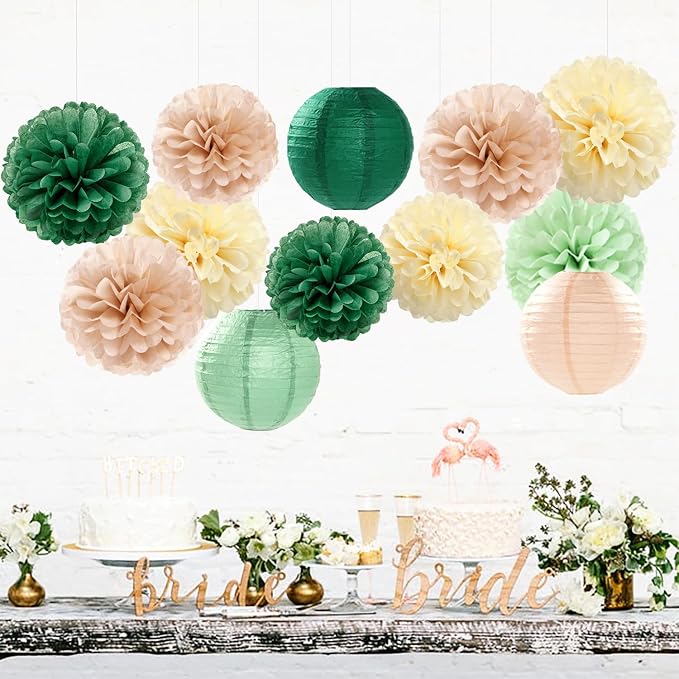Sage-Olive Green Party-Decorations Paper-Flowers Lanterns - Image 3