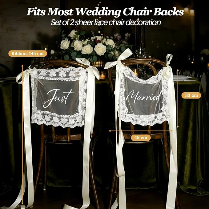 2 Pcs Personalized Sheer Lace Wedding Chair Sign - Image 7