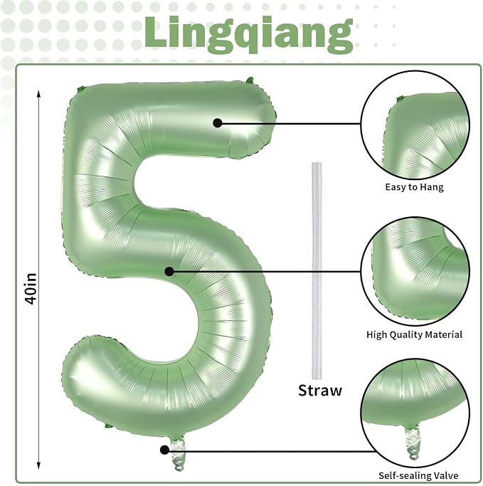 15th Birthday Balloons for Girls, 40 Inch Giant Sage Green Foil 15 Number - Image 2