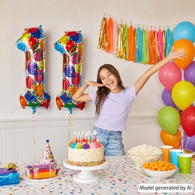 40 Inch Rainbow Balloon Number 11 Balloons, Large 11th Birthday Decorations | - Image 2