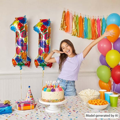 40 Inch Rainbow Balloon Number 11 Balloons, Large 11th Birthday Decorations | - Image 2