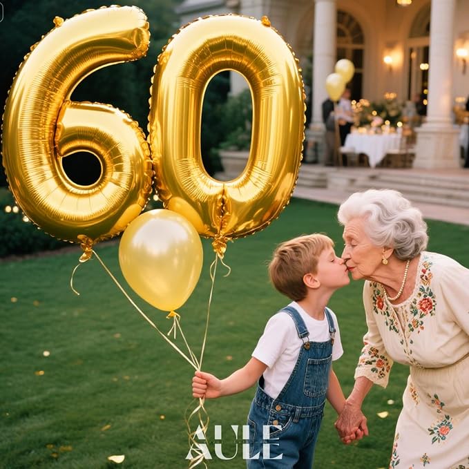 AULE 40 Inch Gold 60 Balloon Number Foil 0-9 Birthday Big Numbers | Birthday - Image 2