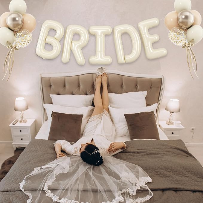 BRIDE Balloons Bachelorette Party Decorations, 16 inch Cream Beige Bride Letter - Image 5