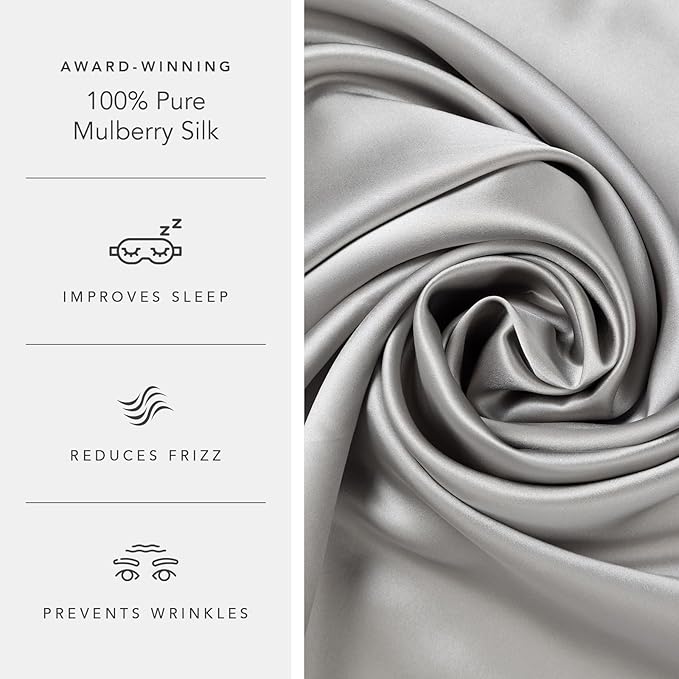 Fishers Finery 19mm 100% Pure Mulberry Silk Pillowcase, Quality Tested (Silver, K)