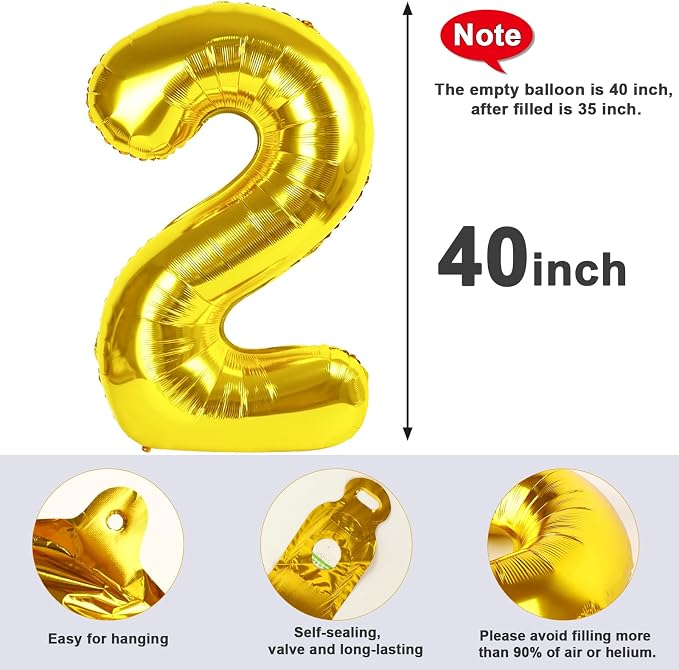 Number Balloon Gold Number 2 for 2nd 22 Birthday Party Decorations, 40 Inch | - Image 5