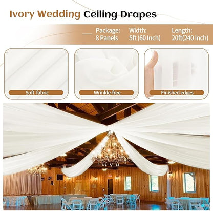 8 Panels Ivory Ceiling Drapes for Wedding Ceiling Drapes 5ftx20ft Wedding Arch - Image 4