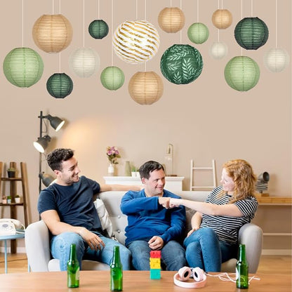 16-Pack Chinese Paper Lanterns, Sage Green Brown Party Decorations | - Image 3