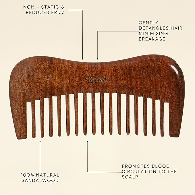100% Natural Handmade Sandalwood Comb | Soft Wide Tooth Wooden Comb for Wet and Dry Hair | Eco-Friendly Anti-Static Wooden Massage Comb | Wooden Hair Detangler for Men and Women