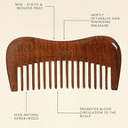 100% Natural Handmade Sandalwood Comb | Soft Wide Tooth Wooden Comb for Wet and Dry Hair | Eco-Friendly Anti-Static Wooden Massage Comb | Wooden Hair Detangler for Men and Women