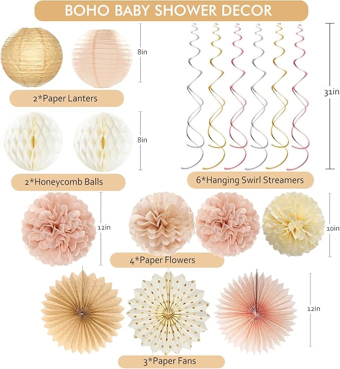 Champagne-Gold Boho Baby Shower Party Decoration -Welcome Baby Banner - Image 3