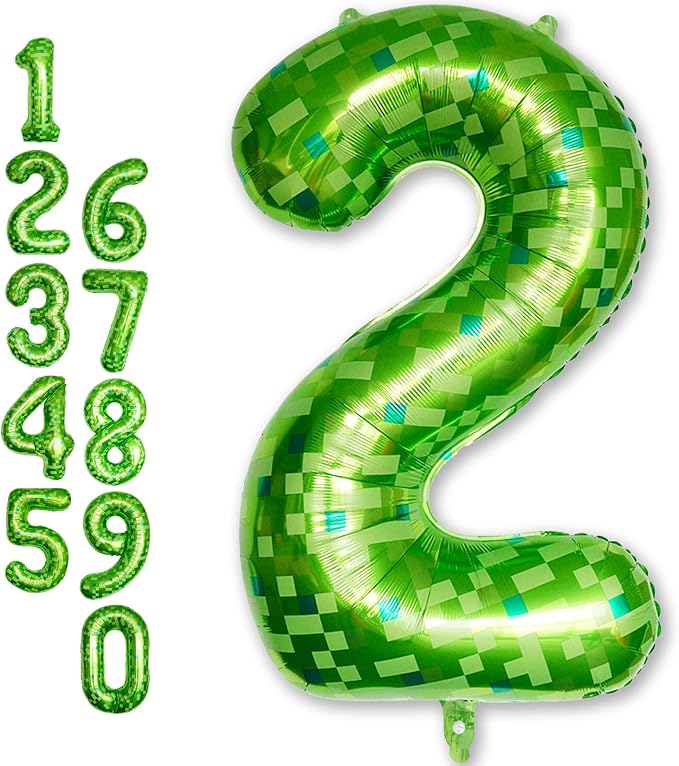 Number 2 Balloons 40 Inch, Gaint Cartoon Lime Green Pixel 2 Balloon Number by Froova