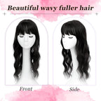 Hair Topper, 360° 3D Hair Toppers for Women with Thinning Crown, 18 Inch Long Wavy Curly Hair Pieces Clip in Bangs (Black, 18 inch, French Bangs)
