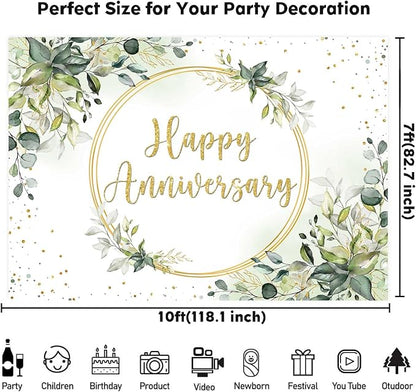 10x7ft Happy Anniversary Backdrop Sage Green Eucalyptus Wedding Anniversary - Image 6