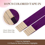 GOO GOO Tape in Hair Extensions Human Hair, Purple, 16inch 25g 10pcs, Colored Tape ins Human Hair Extensions, Silky&Soft Invisible Tape Ins, Hair Highlighted for Party