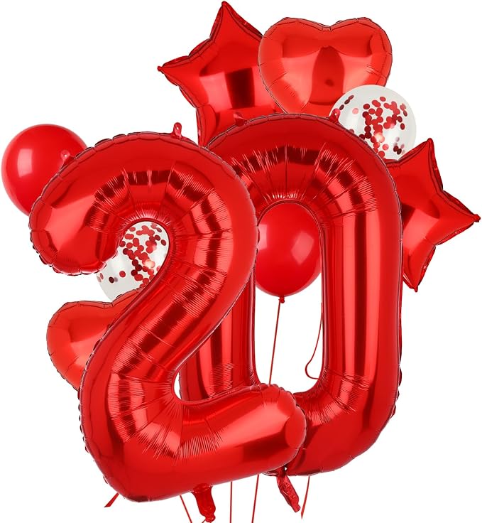 40 Inch Red Number Balloons 20 Mylar Foil 20th Birthday Party Decor 10 Pcs | by GGDE