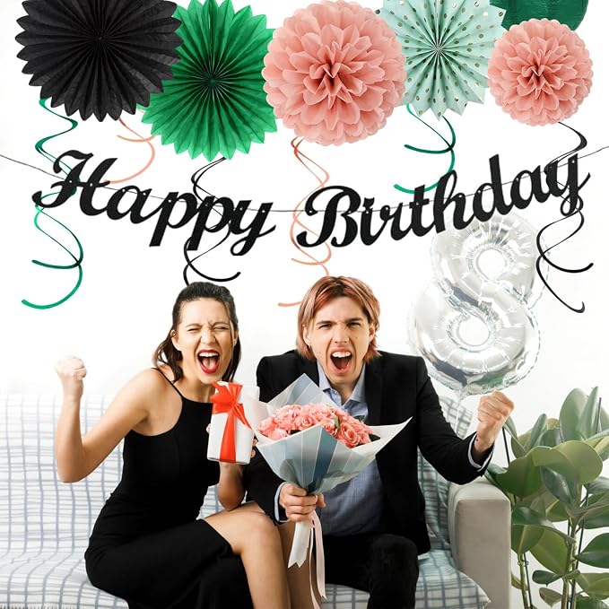 Sage-Green Blush-Pink Black Birthday Party-decorations - Image 4