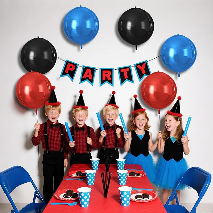 Red Blue Black Round Foil Balloons 9 pcs, Metallic Giant 4D Round Balloons 22 - Image 4