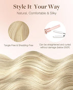 GOO GOO Invisi Edge Tape in Hair Extensions Human Hair, 18ET90A Natural Blonde Balayage, 6pcs 10inch 15g, Virgin Remy Hair, Seamless Injected Tape, Natural Look