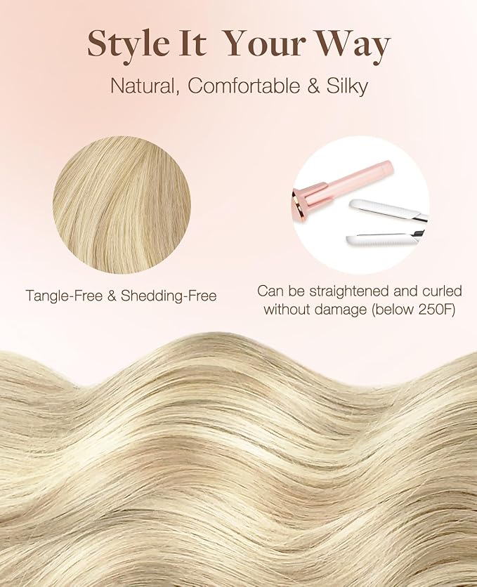 GOO GOO Invisi Edge Tape in Hair Extensions Human Hair, 18ET90A Natural Blonde Balayage, 6pcs 22inch 18g, Virgin Remy Hair, Seamless Injected Tape, Natural Look