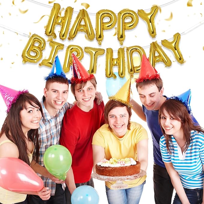PIGETALE Gold Happy Birthday Banner, 16 Inch Mylar Foil Letters Birthday Sign - Image 4