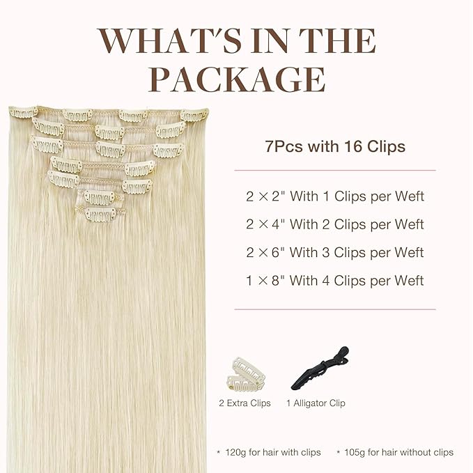 GOO GOO Clip in Hair Extensions Real Human Hair, Remy Human Hair Extensions Clip ins for Women, Natural Human Hair, 18inch 120g 7Pcs, #1000