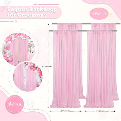 Pink Sequin Backdrop Curtains 4 Pcs 2ftx8ft Glitter Shimmer Fabric | Sparkly - Image 3