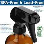 Sally's Organics Empty Amber Glass Spray Bottles - 2 Pack - Large 16oz Refillable Bottle for is Great for Essential Oils, Plants, Cleaning Solutions, Hair - Durable Nozzle - Fine Mist/Stream Setting