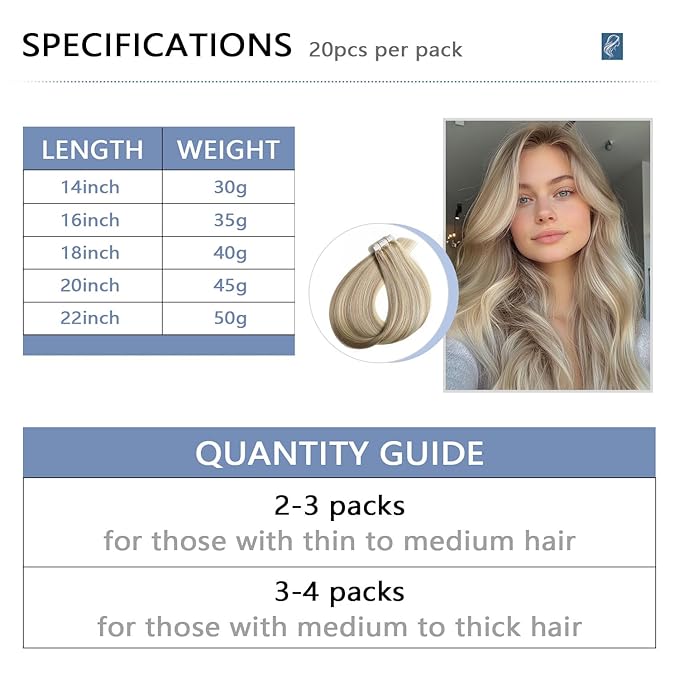 COOKAYU Invisible Tape in Hair, Ash Blonde and Platinum Blonde Seamless Injected Tape in Human Hair Extensions 20pcs/pack 20Inch 45g Invisi Edge Extensions