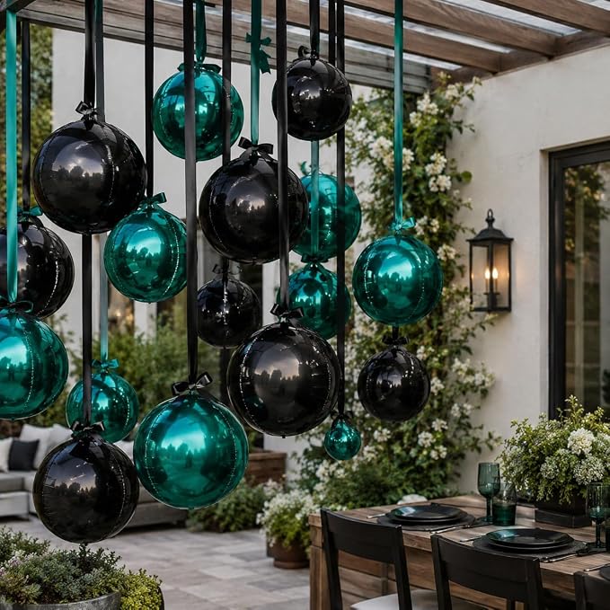 Emerald Green Black Round Foil Balloons - Image 8