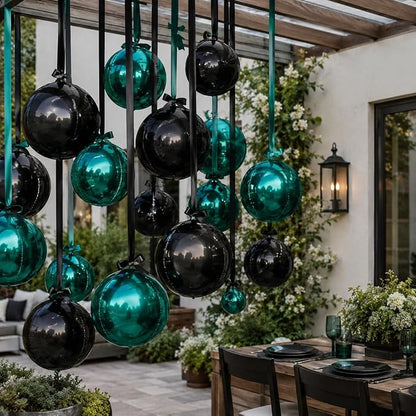 Emerald Green Black Round Foil Balloons - Image 8