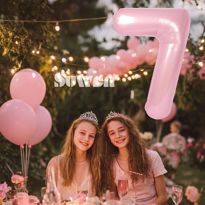 SUWEN 40 Inch Pink Large 7 Number Balloons Big Foil Helium Number Balloons 0-9 - Image 2
