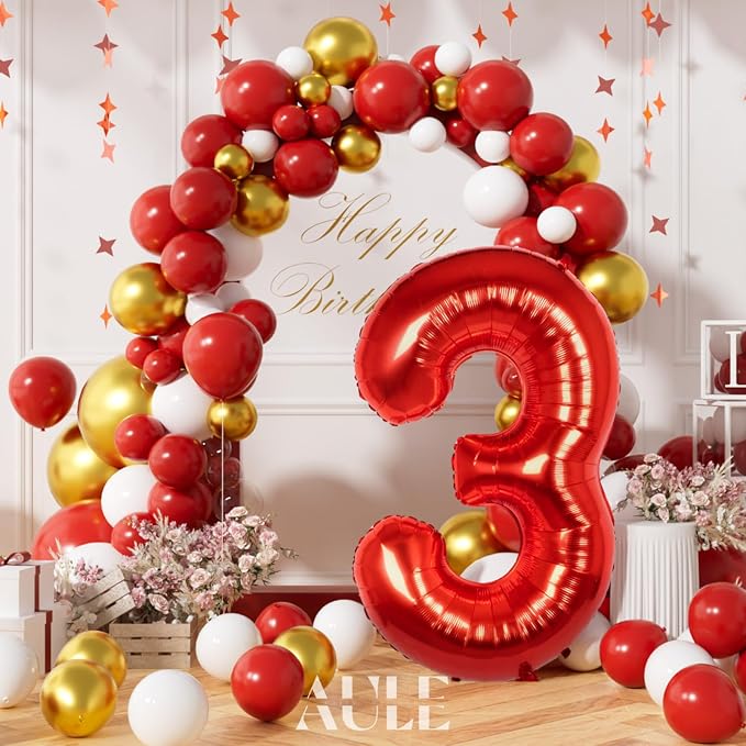 AULE 40 Inch Red 3 Balloon Number Foil 0-9 Birthday Big Numbers | Birthday - Image 3