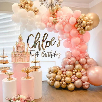 Pink Gold Balloons, 12 Inch Metallic Gold Confetti Balloons Macaron Pink Latex - Image 5