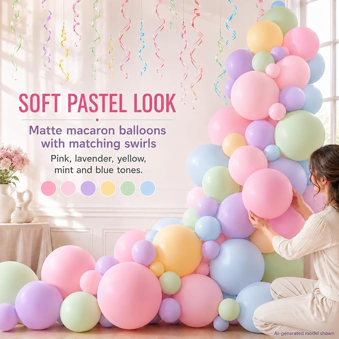 Pastel Party Decorations, matte pastel balloons and glue dots create soft - Image 7