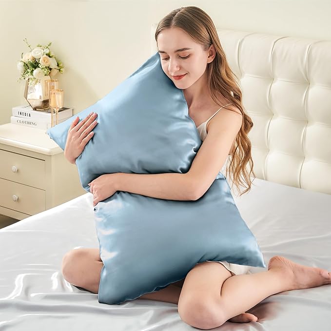 INFIIXSO Silk Pillow Cases 2 Pack Standard Size, Ultra Smooth & Soft Mulberry Silk Pillow Case for Hair and Skin, Breathable Cooling Silk Pillowcase with Hidden Zipper (Airy Blue, 20x26 Inches)