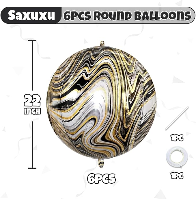 Black Gold and White Balloons Foil, 22Inch Metallic Balloons Printed, Round - Image 2