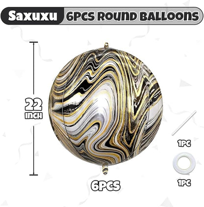 Black Gold and White Balloons Foil, 22Inch Metallic Balloons Printed, Round - Image 2