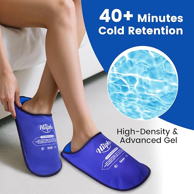 Hilph Foot Ice Pack Slippers for Plantar Fasciitis & Bunion 2 Packs, HSA or FSA Eligible Reusable Hot Cold Packs Gel Ice Slipper for Foot & Toes Pain, Gout, Foot Surgery, Neuropathy, Swollen (Blue)