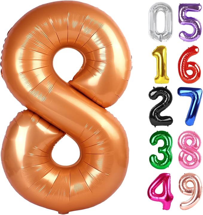 Orange Number 8 Balloon 40 Inch, 8th Birthday Party Decorations Men Women | by IWERP