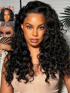 KLAIYI Pre Everything 13x4 Glueless Lace Front Wig Human Hair Water Wave Bye Bye Knots Put On and Go Wig Pre Cut Lace Pre Bleached Pre Plucked 30S Easy To Wear Beginner Curly Wig with Baby Hair 24Inch