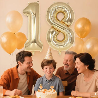 Champagne Gold Large Number 18 Balloon, 40 Inch Light Gold Foil Helium Number - Image 6