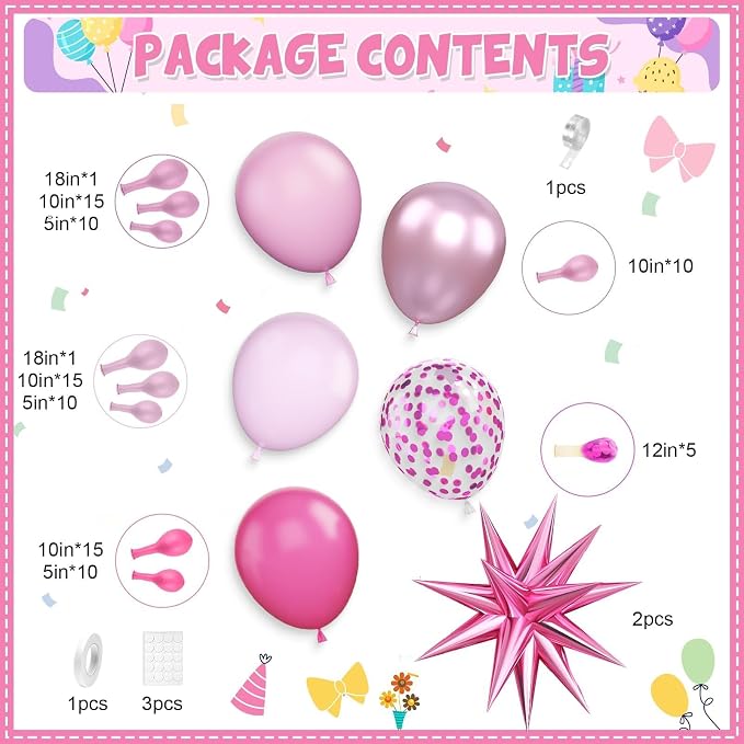 Pink Balloon Arch Kit with Star Foil Balloons, Metallic Pastel Pink Confetti - Image 2